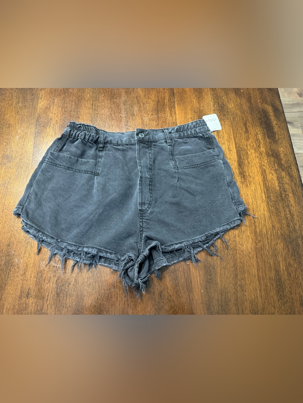 Free People Black Frayed Hem Jean Shorts